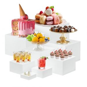 Presentoir a Gateau, Lot de 8 Presentoir Aperitif Buffet, Cube Présentoir Buffet Blanc, Presentoir Buffet Traiteur Acrylique, Support Buffet Mariage pour Dessert/Figurines/Bonbons/Aliments (3-10in) (ZHONGXIN-EU, neuf)