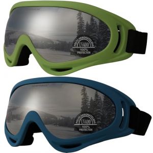 OUTDOORSPARTA Ensemble de 2 lunettes de ski de neige lunettes de snowboard lunettes de moto (8. Bordure Verte, Lentilles Argent&eacute;es; Bordure Bleue, Lentilles Argent&eacute;es) (OutdoorSparta, neuf)