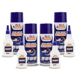 FIX & FUSION Set Colle Super Glue (100 g) et Activateur Spray (400 ml) | Adh&eacute;sif Cyanoacrylate Rapide & Activateur Instantan&eacute; pour Bois, Plastique, Caoutchouc, M&eacute;tal & Bricolage, R&eacute;parations (4 Pack) (velunox, neuf)