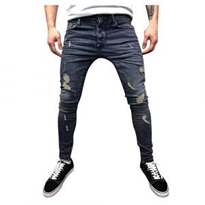 LAOLUO Jean Trou&eacute; Homme Mode Skinny Slim Fit Pantalon Denim Styles D&eacute;chir&eacute; Sport Trousers avec Fermeture &Eacute;clair Casual Mode Survetement Pants Jogging Trekking Outdoor Travail Cargo Vintage Sweatpants (runyanbaihuo, neuf)