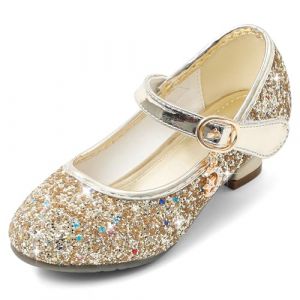 Cheerful Mario 5-10 Ans Chaussures Princesse Filles Paillettes Ballerines Mary Jane à Talon Scintillantes pour Enfant Or 34 EU (Minga, neuf)