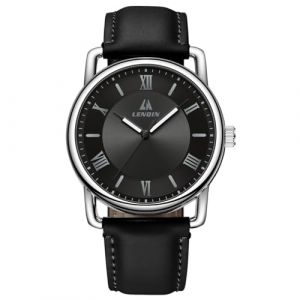 LN LENQIN Montres Montre De Homme Bracelets Etanche Design Analogique Lumineuses Cadran Calendrie Chiffres Romains Fashion Montre Homme Sport (Argent Noir) (LN LENQIN, neuf)