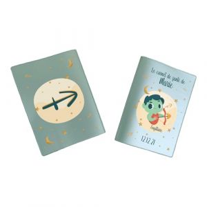 Prot&egrave;ge carnet de sant&eacute; personnalis&eacute;, id&eacute;e cadeau personnalisable b&eacute;b&eacute;, cadeau naissance original, Housse carnet de sant&eacute; Signe Sagitaire - CL0019i (Nacr&eacute; Kaki) (MARQUAGE UNIQUE, neuf)