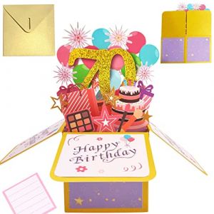 Carte Anniversaire 70 Ans Cartes D'anniversaire Pop-up Carte de Voeux 3d Avec Enveloppe Cadeau pour Femmes Hommes Filles Amis Mères (A 70) (XIANGEN-EUR, neuf)