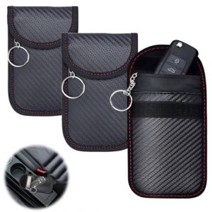 VONJUMA 3 Pi&egrave;ces Antivol Auto Keyless Blindage Cl&eacute; Voiture Cas Anti-piratage Bo&icirc;tier Antivol Avec Verrouillage Du Signal Rfid Pour Cl&eacute; Voiture Fiber De Carbone Noir (VONJUMA STORE, neuf)