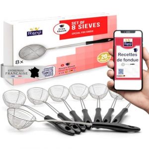 Ranji - Lot de 8 Passoires en Acier Inoxydable - &Eacute;puisettes pour Fondue, &Eacute;cumoire Friture, Cuill&egrave;re Bubble Tea, Petite Passoire - Id&eacute;al pour Fondue Chinoise, Chocolat, Savoyarde et Repas Festifs (BR'Trade, neuf)