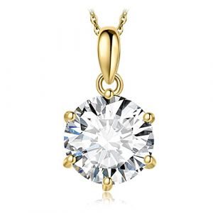 JewelryPalace 3ct Classique Cubic Zirconia Pendentif Taille Rond Solitaire Argent 925 Femme, Plaqué Or Jaune Collier Chaine Diamant Simulé Mariage Mariee 45CM, Ensemble de Bijoux Cadeau Anniversaire (jewelrypalace, neuf)
