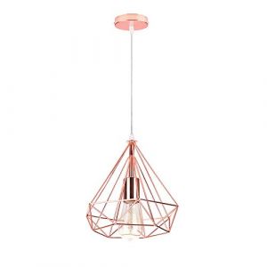 iDEGU Suspension Luminaire Vintage Lustre en Forme de Diamant en Métal Plafonnier Lampe Suspension pour Chambre Salon Restaurant - Diamètre 25cm (Or rose) (IDEGU, neuf)