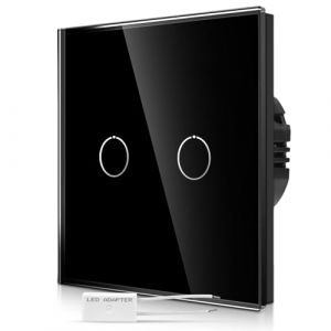 CNBINGO Interrupteur variateur tactile encastr&eacute; en noir - Double variateur d'intensit&eacute; avec LED d'&eacute;tat et panneau en verre - Interrupteur mural &agrave; 2 voies pour &eacute;clairages LED - Interrupteur tactile (CNBINGO EU, neuf)