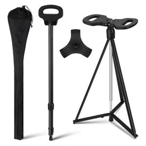 NEWFUN Canne Siege, Canne Siege Pliante Légère, Canne de Marche Ultralégère et Pliable avec Sac de Transport et 2 Repose-Pieds pour Les Seniors et Les Adultes (guangfanouzhou, neuf)