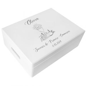 Creative Deco Personnalis&eacute; Premi&egrave;re Communion Confirmation Cadeau Boite | Bo&icirc;te Blanc &agrave; Souvenirs en Bois pour Gar&ccedil;on et Fille | Personnalis&eacute;s - Calice et Pri&egrave;re du chapelet | Personnalisable Id&eacute;e (Creative Deco, neuf)