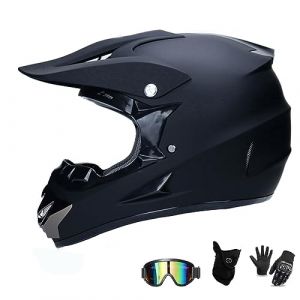 UIGJIOG Casque Moto Enfant,Casque de Cross pour Enfant Casque Downhill pour Enfants, avec Goggle/Gants/Masque,D. O. T Standard,pour BMX MTB Quad Enduro ATV Scooter,A,XL(58~59cm) (UIGJIOG, neuf)