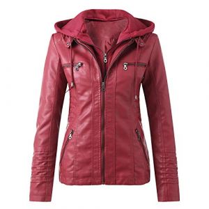 Veste en Cuir Femme Veste Biker Blouson Style Motard pour Femme en Imitation Cuir À Manches Longues Zip Jacket Femme Slim Fit Faux Leather Mi Saison Manteau de Moto Col Montant (UoUa1245, neuf)
