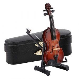 Modèle de Violon en Bois, Mini Modèle de Violon, Modèle de violon Miniature avec support accessoires pour maison de poupée Mini Instrument de musique cadeau de décoration pour Maison Bureau (Applearwen, neuf)