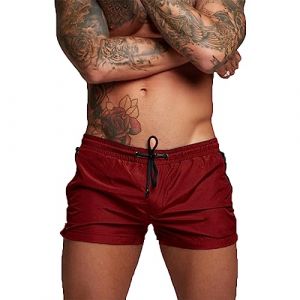 TMEOG Maillot de Bain Homme Short de Bain Cale&ccedil;on de Bain Piscine Short de Plage Shorty de Bain Boxer Mayo de Bain pour Homme avec Poche Zipp&eacute;e(L,Rouge) (YuShengEU, neuf)