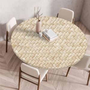 Odot Nappe de Table Ronde en Anti Tache Int&eacute;rieur Ext&eacute;rieur 3D Couverture de Table avec Bord &Eacute;lastique Nappes Rondes Lavable pour Cuisine Jardin D&eacute;coration (90cm,Tresser) (Odot, neuf)