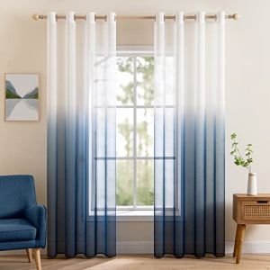 MIULEE Lot de 2 Voilages Rideaux Dégradé à Oeillet Moustiquaires de Fenêtre en Polyester de Couleur Changée Voile Ombre Demi-Transparent Décor pour Salon Chambre Bureau 140x245CM(L x H) Mer (MIULEE HOME, neuf)