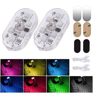 URAQT Éclairage Intérieur de Voiture, 2PC 7 Couleurs Lumière Colorée Interrupteur Tactile Lampe Voiture Intérieur, 6 LED 2 Modes de Réglage Sans Fil avec Port USB, pour Camion Van Camping-Car (HAPPYSALLER, neuf)