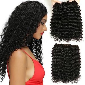 Deep Wave Human Hair Bundles Meche Bresilienne Tissage Cheveux Naturels Bouclés Courte Tissage Bouclé Naturel Meche Bresilien En Lot Couleur Noire Naturelle Total 300g 10 12 14 Pouce (beiyuan hair product, neuf)