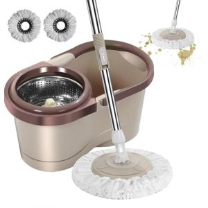 Kit Balai Serpillère Et Seau Essoreur, Ensemble De Balai À Plat avec Seau, Balai Serpillère Essoreur avec Seau 2 Compartiment, Ensemble Seau Et Balai De Nettoyage Sol Pro (qinxie, neuf)