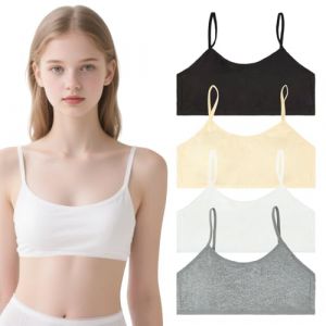 SAIIURV 4 Pièces Soutien-Gorge de Sport en Coton pour Filles Brassiere Femme sans Armature, Brassiere Coton Femme, Brassiere Sport, Soutien Gorge Adolescente pour 12 à 16 Ans (SHAOJU SJ, neuf)