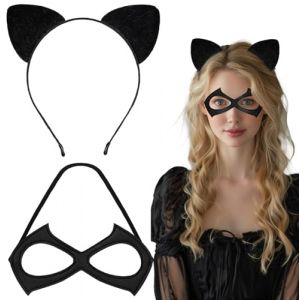 YUYWWAN Accessoires pour Déguisement de Chat, Negro Masque y Serre Tete Chat, Adulte Enfant Accesorios Deguisement Cat Woman para Halloween, Carnaval, Mascarada, Cosplay (A) (yuwangwang, neuf)