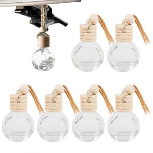 Diffuseur Suspendu de Voiture, D&eacute;sodorisant Diffuseur Bouteille, 10 ml Bouteilles de Parfum en Verre Rechargeables Pendentif, Flacons de Parfum D&eacute;sodorisants Pendentif avec Bouchon Bois, 6 Pi&egrave;ces (BASTOUR-Official, neuf)