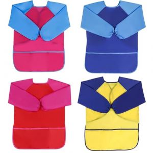 UptVin 4 Pièces Tablier Peinture Enfant, Tablier Imperméable avec Manches Longues Blouse Peinture Enfant de 3 à 8 Ans Blouse En-fant Peinture avec Poches pour Activités Scolaires Pein-ture Cuisine (KAL IKYM LTD*, neuf)