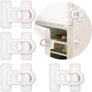 HOTUT Baby S&eacute;curit&eacute; Fran&ccedil;ais Serrure, 4 Pi&egrave;ces Securite Placard Enfant, S&eacute;curit&eacute; Enfant Placard, Bloque Porte B&eacute;B&eacute;, Ruban Adh&eacute;sif Puissant, pour Porte Placard Fen&ecirc;Tre R&eacute;Frig&eacute;Rateur Tiroir (ZHDAYA, neuf)