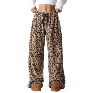 WINKEEY Pantalon Pyjama Femme en Polaire Douce Bas de Pyjama Pantalon Large Taille Haute &Eacute;lastique L&eacute;opard Tendance Y2K, L&eacute;opard M (WINKEEY, neuf)