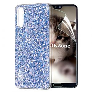 OKZone Coque Huawei P20, Mince &Eacute;tui en Silicone Souple Paillette Strass Brillante Bling Bling Glitter de Luxe,Flexible Plein-Corps TPU Bumper Housse Etui de Protection pour Huawei P20 (Bleu) (OKZone EU Store, neuf)