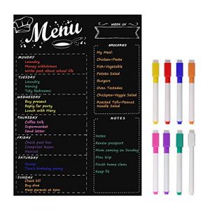 MoKo Tableau de Magnétique pour Réfrigérateur de Cuisine avec 8 Craies Liquides Colorées, 40 cm x 30 cm Planificateur de Repas et Tableau Effaçable à Sec du Bloc, Notes pour Réfrigérateur - Noir (KnoWhite, neuf)