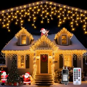 Auriostar Guirlande Lumineuse Rideau, 12.5M 486LED Guirlande Lumineuse Noel Exterieure et Intérieur Étanche IP44, 8 Modes Guirlande Iumineuse pour Décoration Noel, Balcon, Toit, Jardin, Blanc Chaud (DONEKLY, neuf)