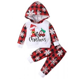 Ella Lust Tenue Premier Noel B&eacute;b&eacute; Gar&ccedil;on &ndash; 1st Christmas Outfit Set Vetement No&euml;l Pour B&eacute;b&eacute; Ensemble Hauts + Pantalons 2pc 3-24 mois(WhiteRed,18M,12761r) (ROSEELLA, neuf)