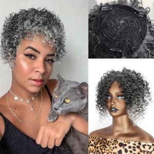 Chignon, Postiche chignon d&eacute;coiff&eacute; &ndash; perruque synth&eacute;tique boucl&eacute;e africaine for femme(Gray) (hkuikui, neuf)