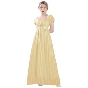 CR ROLECOS Regency Robe de bal victorienne Jane Austen pour femme - Robe longue vintage victorienne Regency Era - Robe de bal avec gants - Taille empire, jaune, S (Kbao, neuf)
