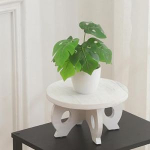 Petit support rond pour plantes d'intérieur - Petit support rond en bois pour pot de fleurs décoratif de style rustique - Convient pour petit bureau (gris clair) (ManMelongena, neuf)