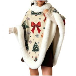 Cape De No&euml;l Pour Femmes,Manteau Cape Femme Chaud En Polaire Epaiss&eacute;,Veste En Velours San Manches Christmas,Costume De Cosplay Pour F&ecirc;te Carnaval,V&ecirc;tements De Maison &Agrave; Imprim&eacute; De No&euml;l Amusant (Wyongtao❖, neuf)