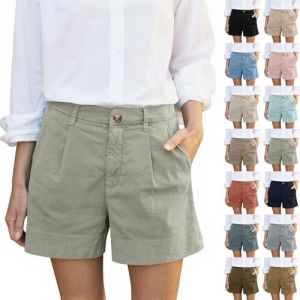 Short chino d'&eacute;t&eacute; d&eacute;contract&eacute; en lin pour femme, bermuda taille haute, short habill&eacute; &agrave; jambe large avec poches, XX-Large (匠心商贸, neuf)