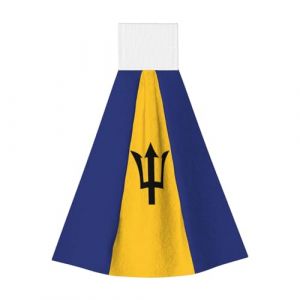 Serviette portable &agrave; suspendre Drapeau de la Barbade Serviette de cuisine en velours super absorbant Serviette de cuisine pour enfants adultes Salle de bain Cuisine &agrave; suspendre (wangzhenyangxiaodian, neuf)