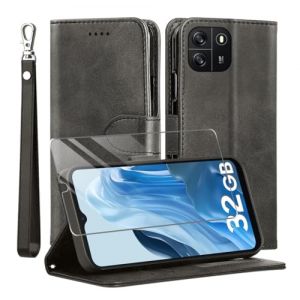 MQERYBV Coque pour Blackview Wave 6C/Blackview Oscal Flat 1C,avec Verre trempé Protection écran,Antichoc TPU Housse en Cuir PU Portefeuille Etui [Béquille] [Fentes pour Cartes],Flip Case - Noir (taotaolekeji, neuf)