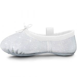 Chaussures de ballet pour fille - Paillettes - Chaussures de danse - En cuir - Semelle complète - Pour enfants et tout-petits - Pour la danse, la performance, la gymnastique, Blanc., 21 EU (Aiseyi Shop, neuf)