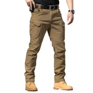 Pantalon Cargo Homme Multipoches Zipp&eacute; Mince Pantalon Combat Pantalon de Travail Imperm&eacute;able Pantalon Militaire Tactique (FR/ES, Alpha/Lettres, L, Taille Normale, Taille Normale, Kaki) (FindPitaya, neuf)
