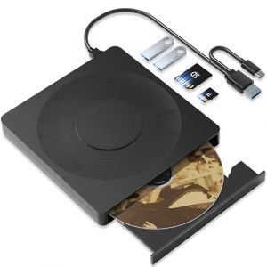Lecteur DVD externe 5 en 1 pour ordinateur portable avec LightScribe DVD graveur CD ROM externe CD/DVD pour PC, lecteur DVD externe USB 3.0, lecteur DVD lecteur de disque compatible avec Windows (qingsenli, neuf)