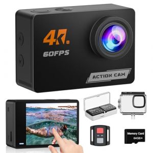 Caméra Sport 4K60FPS à Écran Tactile 48MP Caméra d'action avec 64GB Carte,40M Caméras Étanche,EIS Caméra sous-Marine 170° avec WiFi Télécommande,2 * 1350 mAh Divers Accessoires (quanlinkeji, neuf)