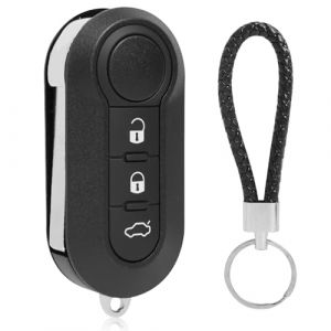Coque de Clé de Voiture Compatible avec Fiat 500 Doblo Ducato Panda Punto, Coque de clé de Rechange, 3 Boutons Boitier Clé de Voiture avec Porte-clés Pilot, Boîtier Pliable (TuGuangZhi, neuf)