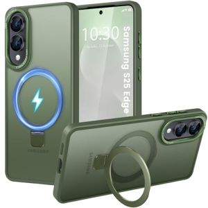 HuwaiH Coque pour Samsung Galaxy S25 Edge, Magn&eacute;tique Robuste Anneau de Support Invisible, Protection Militaire, &eacute;tui Antichoc pour Samsung S25 Edge(Vert fonc&eacute;) (Zhimingeu, neuf)