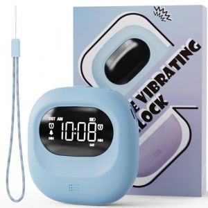 Reveil Vibrant pour Gros Dormeur - Réveil à Piles Rechargeables, Double, Éteint Automatiquement, Snooze, 12/24H, DST, Voyage, pour Sourds, Bleu (Yelaw Technology, neuf)
