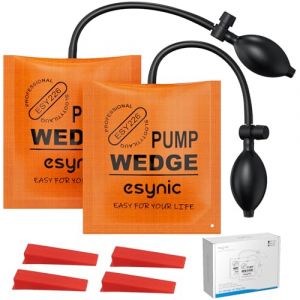 ESYNIC Pump Wedge Air Coussin&eacute; 2PCS Orange Coussin Gonflable Caoutchouc Polyur&eacute;thane avec 4 Cales en Plastique Gonflable Pompe &agrave; Air pour Installation de Portes et Fen&ecirc;tres et R&eacute;paration de Voitures (GGY FR, neuf)