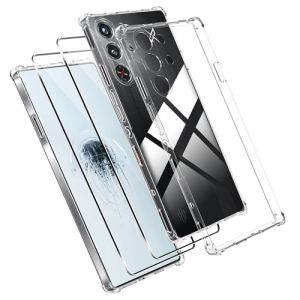 Effcotuo Coque pour ZTE Nubia Red Magic 10 Pro/Red Magic 10 Pro+ Case avec 2 Verre Trempé Protection écran Deux, Transparent Soft Etui Silicone TPU Cover Housse Absorption Anti-Scratch Housse étui (Effcotuo Direct, neuf)